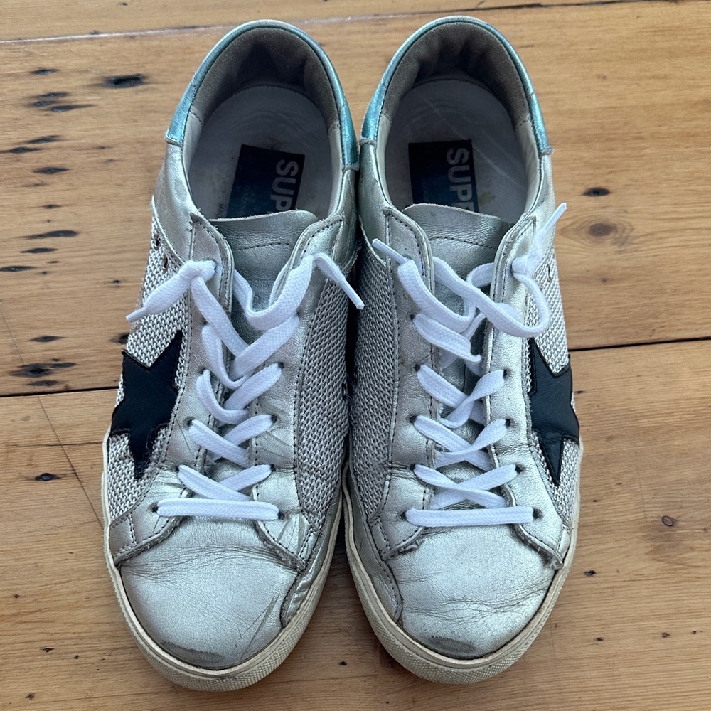 Golden Goose Silver and Black Women's Sneakers